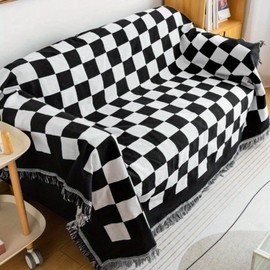 leyuyl Vintage checkerboard sofa blanket Double sided sofa blanket Office nap air conditioning blanket Seasonal universal blanket Outdoor camping blanket Thread blanket