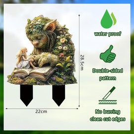 READREAM Green Grass Troll Garden Stake, 2D Garden Decoration Troll Figure, Garden Decorative Stake, Fairy Tale Life, Garden Decoration Outdoor, Decorative Sculptures, Garden Figures for Outdoor Use