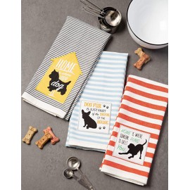 DII Dog Applique Stripe Dish Towel (Scottish Terrier)