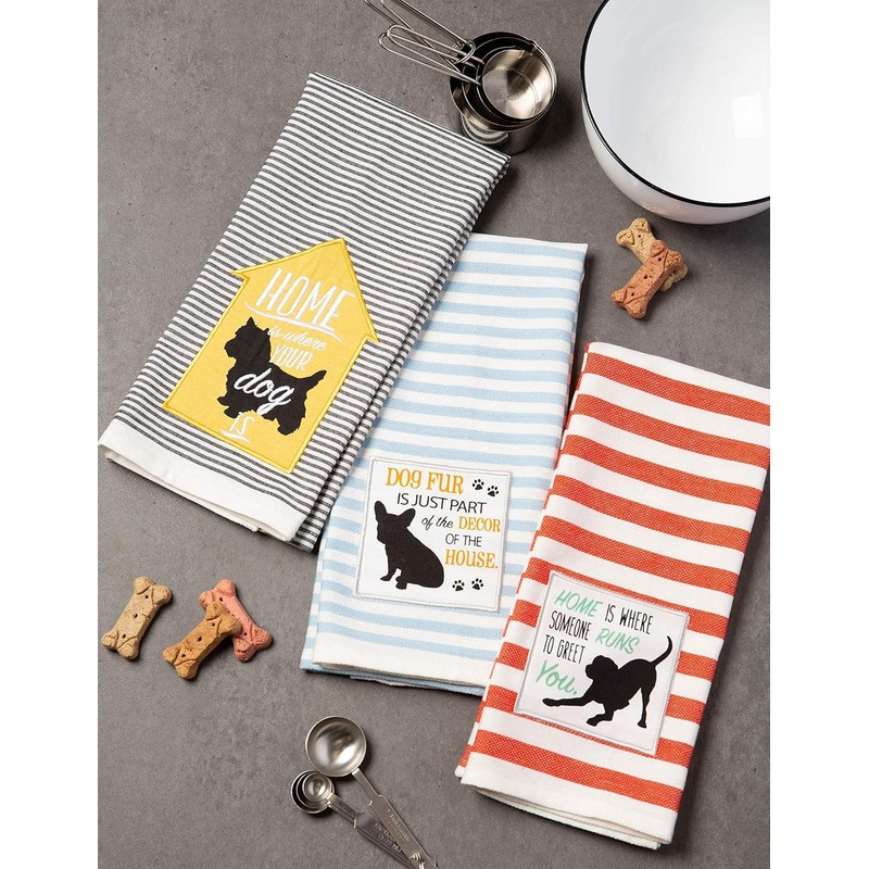 DII Dog Applique Stripe Dish Towel (Scottish Terrier)