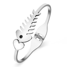 LONYOO Stainless Steel Herringbone Cat Bracelet Bangle Fashion Jewellery 18K Gold Bracelet for Women Girls Charms, Stainless Steel, Rhinestone