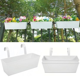 3 Pcs Large Hanging Flower Pots for Railing Or Fence 16 Inch Railing Planter Box for Any Balcony, Porch or Deck Countryside Style Window Planter Boxes Are Perfect to Herbs & Flowers for Garden (White)