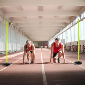 ASENVER Fluorescent Green Soccer Agility Poles Set Detachable Sports Trainning Speed Pole Slalom Poles with Rubber Base Sport Traning Equipment (Pack of 12, 4.9 FT)