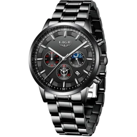 Men Watches Military Black Steel Wristwatch Casual Sport Waterproof Chronograph Analog Quartz Watch Men Fashion Dress Business Date Clock Luxury Men Watch Silver