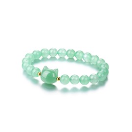 Jovivi Cat Crystal Bracelet,Natural Green Aventurine Gemstone Healing Crystal Beaded Bracelet Cute Cat Gifts for Women Cat lover Her Christmas Gifts