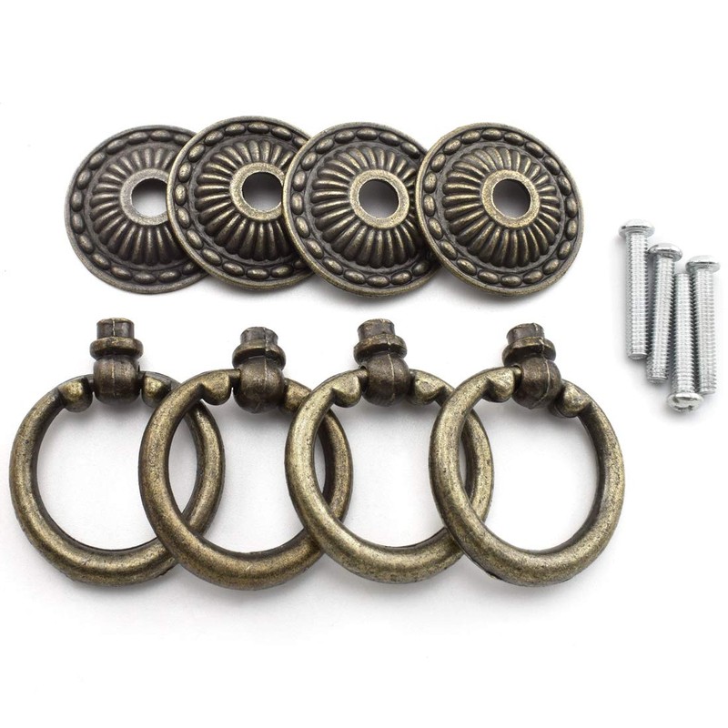Vintage Bronze Pull Handles, OZXNO 4-Pack Antique Ring Knob Pulls