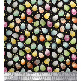 Soimoi Polyester Crepe Fabric Egg Easter Print Sewing Fabric metre 52 Inch Wide