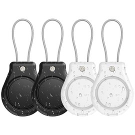 Rayzoq 4 Pack Keychain Holder for AirTag, Waterproof Case Cover with Secure Screw Lock and Steel Cable, Durable Anti-Lost Lock Case for Luggage, Key, Backpack, Pet, Bag and More (black/white)