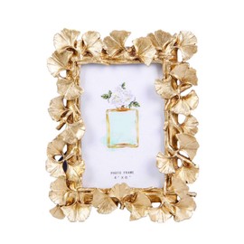 LONG XIN SERIES 1PCS 4X6 Inch Vintage Photo Frame Resin Picture Frame Ginkgo Leaves Decoration Photo Frame Stand Holder (Golden)