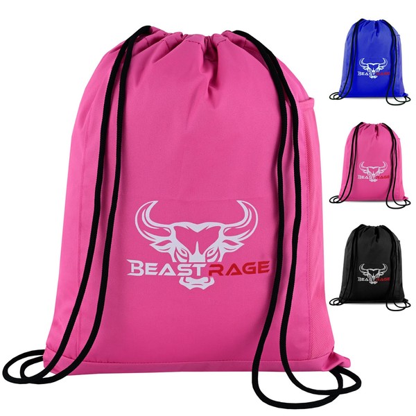 BEAST RAGE Drawstring Bag, Waterproof Gym Bag for Men and Women, String Sports Bag with Water Cup Mesh Pocket, Suitable for Sports, School, Gym, Travel, Swimming and, rose