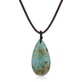 COAI Mint Green Peruvian Turquoise Necklace Genuine Leather Necklace Crystal Necklace for Women Teardrop Necklace