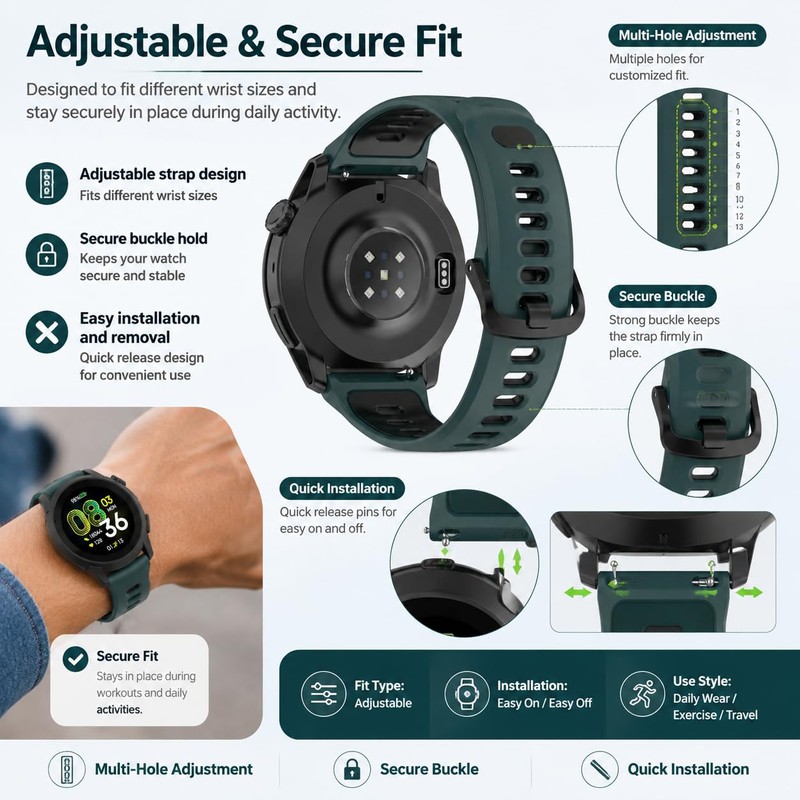 QHBAMD Silicone Watch Band Compatible with COROS PACE 4, Adjustable