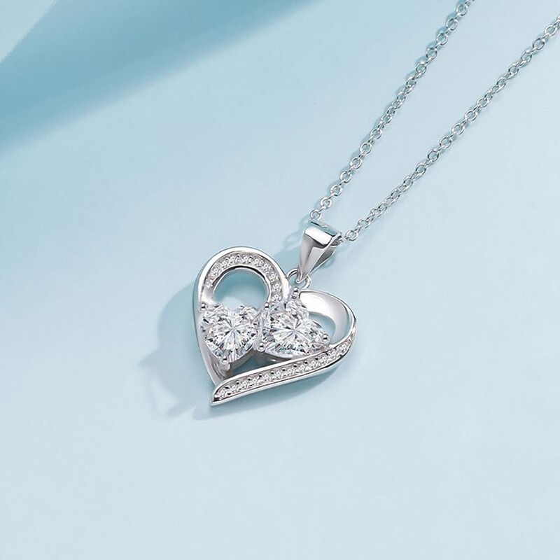 HAISWET Heart Necklace 925 Sterling Silver Necklace for Wife Clear
