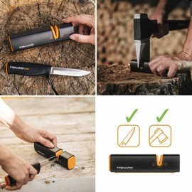 Fiskars Affilalama per asce e coltelli, Mola in ceramica/Scatola in plastica rinforzata con fibra di vetro, Nero/Arancione, Xsharp, 1000601