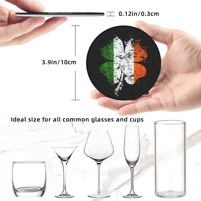 St Patricks Day Irish Shamrock Coasters for Drinks with Holder