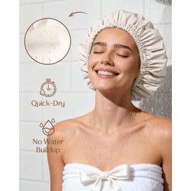YANIBEST Gorro de Ducha Yanibest para Mujer, Reutilizable, Impermeable, Con Forro de Satén y Banda Elástica Suave, Gorro Grande Lavable para la Ducha.