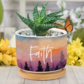 luckluccy Faith Flower Pots with Drainage Hole Flower Pots for Indoor Plants 1 Inspiration Quote Saying Ceramic Small Pots for Plants Pots for Plants Succulent Flowers Housewarming Gift