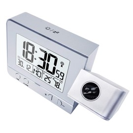 Projection Alarm Clock ALLOMN USB Charging Dual Alarms Clock with Snooze Function Projection Adjustable Large LCD Display Shows Temperature Humidity Monitor for Bedroom Heavy Sleepers (Silver)