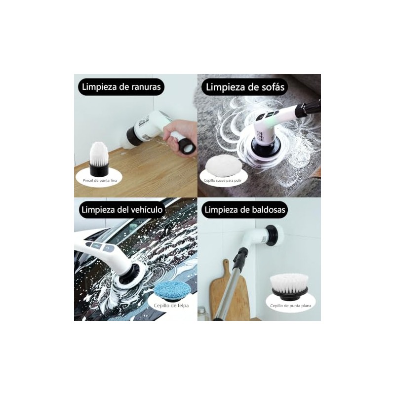 Cepillo Electrico para Baño Limpieza, con 9 Cabezales Intercambiables, Cepillo