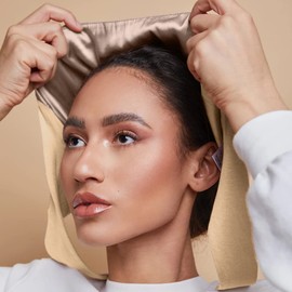 Belsen Satin Bonnet Silk Bonnet Sleep Cap Satin Lined Slouchy Beanie Night Sleeping Hat - Adjustable for Curly Hair (Khaki)