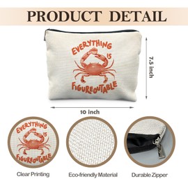 Likjad Everything Is Figureoutable Inspirational Crab Beach Makeup Bag, Inspirational Gifts Cosmetic Bags for Women, Positive Affirmations Makeup Pouch, Motivational Crab Gifts Zipper Pouch