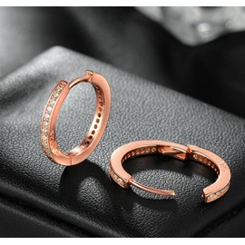 Qings 925 Sterling Silver Earrings, Rose Gold Small Hoop Stud Earrings with Cubic Zirconia Simulated Diamond Gifts for Lady women Girls