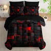 Nttopship Geometric Red Black Queen Comforter Set,Light Honeycomb Bedding Set