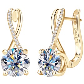 PROSTORY 2CT Moissanite Infinity Hoop Earrings for Women, D Color Lab Create Diamond Round Cut Twisted Hoop Earring 18K Gold Plated 925 Sterling Silver with GRA Certificate (Gold)