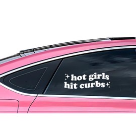 1Pcs Hot Girls Hit Curbs - Trendy Boho Chic Car Mirror Decal & Bumper Sticker Funny Car Accessory for Women High-Quality Vinyl, Perfect Gift for Female Drivers, Hippie Car Decor (8-inch Width, White)