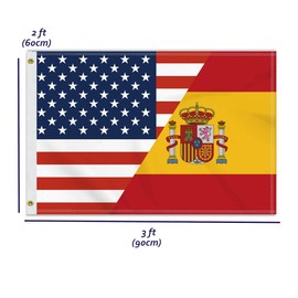 2×3 FT Spain USA Friendship Flag, Medium 60×90CM 150D Spanish Outdoor Banner,Double Side Printing American Decor For Patio Garden With Brass Gromment