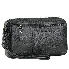 Meigardass Men's Clutch Bag, Genuine Leather, Popular, Simple, Lightweight, Large Capacity, black-3