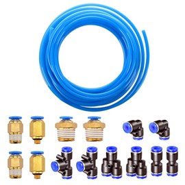 HUAZIZ 5 m PU Pneumatic Hose, Blue Pneumatic Polyurethane Pneumatic Hose, Flexible Compressed Air Hose, with 14 Pieces Pneumatic Connectors, Air Push Quick Couplings, Outer 8 mm x Inner 5 mm