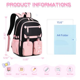 Kids Backpacks for Girls Teens Kawaii Bookbag for Elementary Primary Middle High School Daypack,Pink
