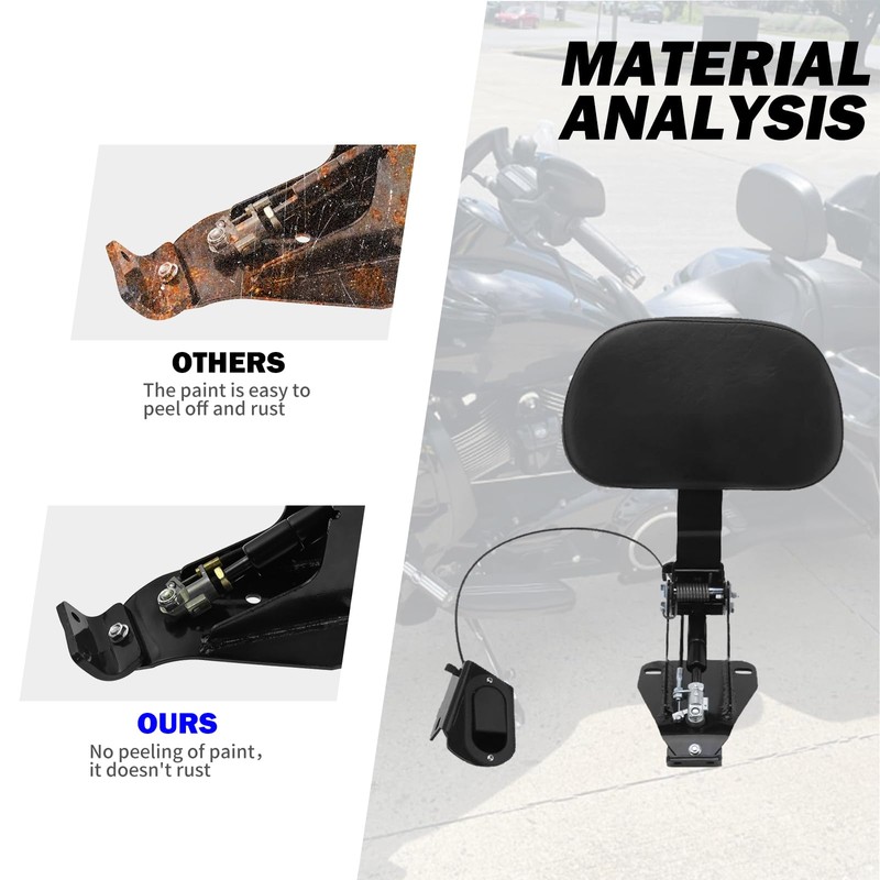 HDBUBALUS Motorcycle Adjustable Rider Backrest with Pad Foldable Driver Backrest