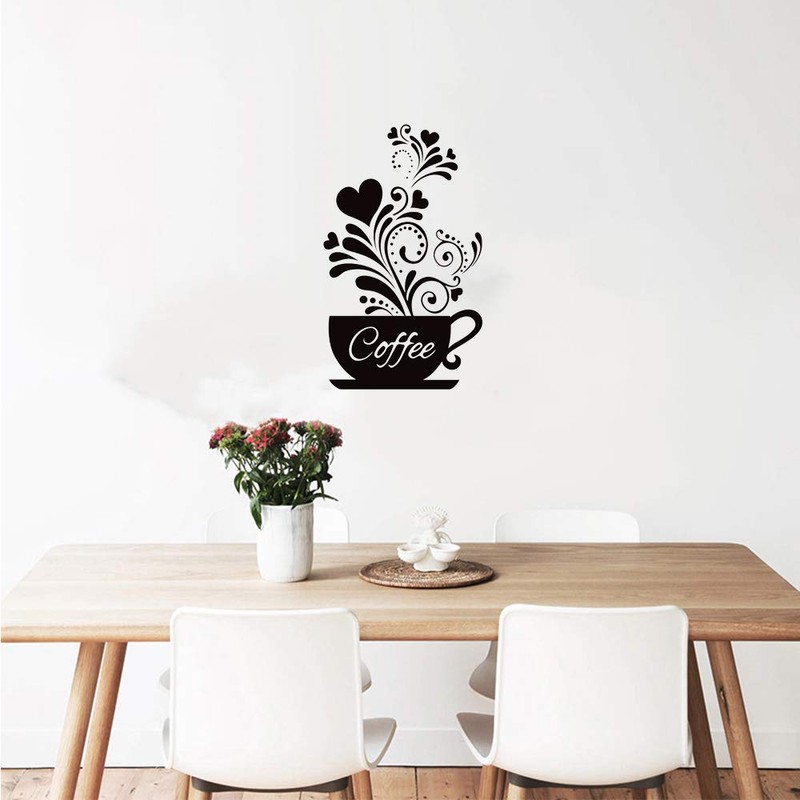 SITAKE “Coffee Cup + Flower” Kitchen Wall Stickers, Black Coffee