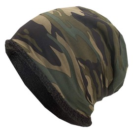 WHITE FANG CA294 Men's Knit Hat, Camouflage, Fleece-Lined, Autumn/Winter, Cold Protection, Men's (02: Green)
