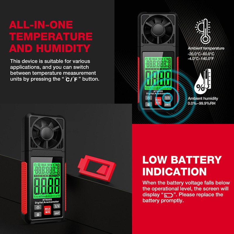 Digital Anemometer High Accuracy 2.26 Inch LCD Screen Thermal Handheld