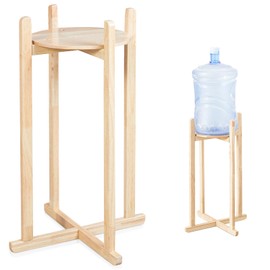 Pinkunn 27 Inch Wood Painted Water Dispenser Stand Jug Floor Plant Stand Modern Minimalist Wooden Jug Holder with 1 Round Shelf for 3 & 5 Gallon Water Crock and Bottles(Natural Color)