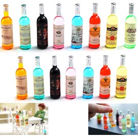 15 pcs 1:12 Doll Toy Bottles Wine Bottles Mini Food Mini House Drink Accessories for Dollhouse Miniature Bottles (15 Pcs Wine Bottles)