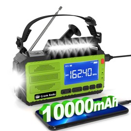 Emergency Weather Radio, Solar Hand Crank Radio AM/FM NOAA 10000mAh, Weather Alert Radio with 3 Mode Flashlight, Reading Lamp, SOS Alarm, Compass, Headphone Jack for Home Camping Emergency (Green)
