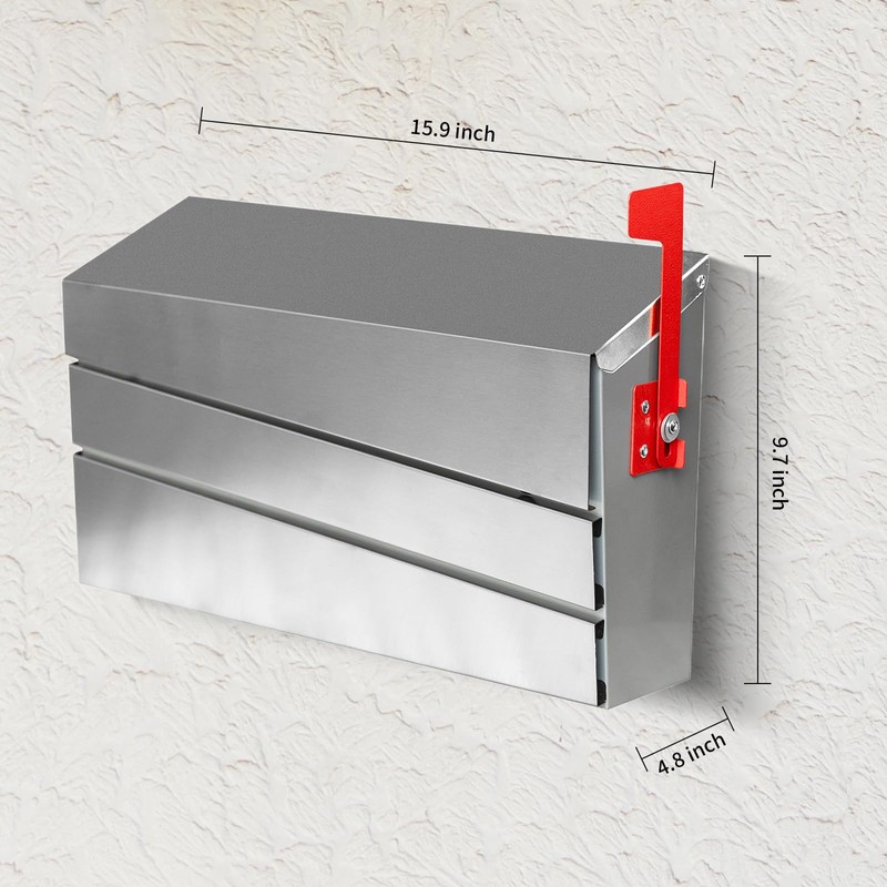 xhlokk Wall Mount Mailboxes, Stainless Steel Panel Metal Mailboxes for