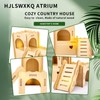 Natural Wood Hamster Cage Accessories, Maze Cabin with Fun Slide