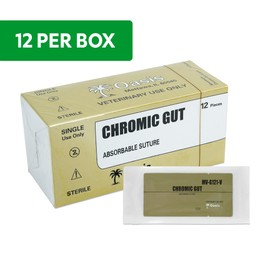 Oasis Chromic Gut Surgical Suture, 4-0, (SH) 1/2 26mm Round Bodied Needle, 75cm, 12/Box, Veterinary Use