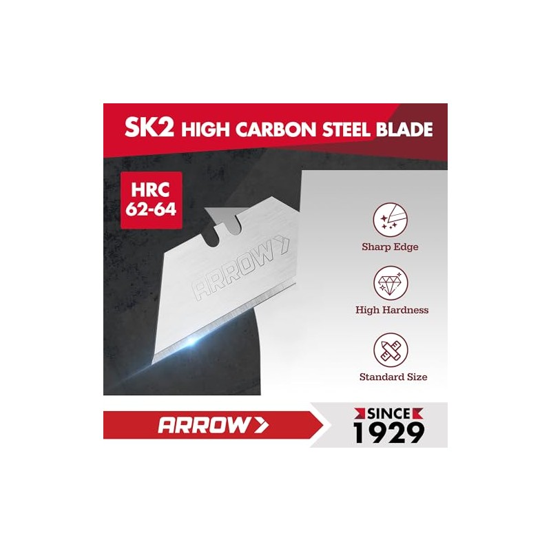 ARROW 100-Pack SK2 Utility Knife Blades, Premium Tempered Steel Box