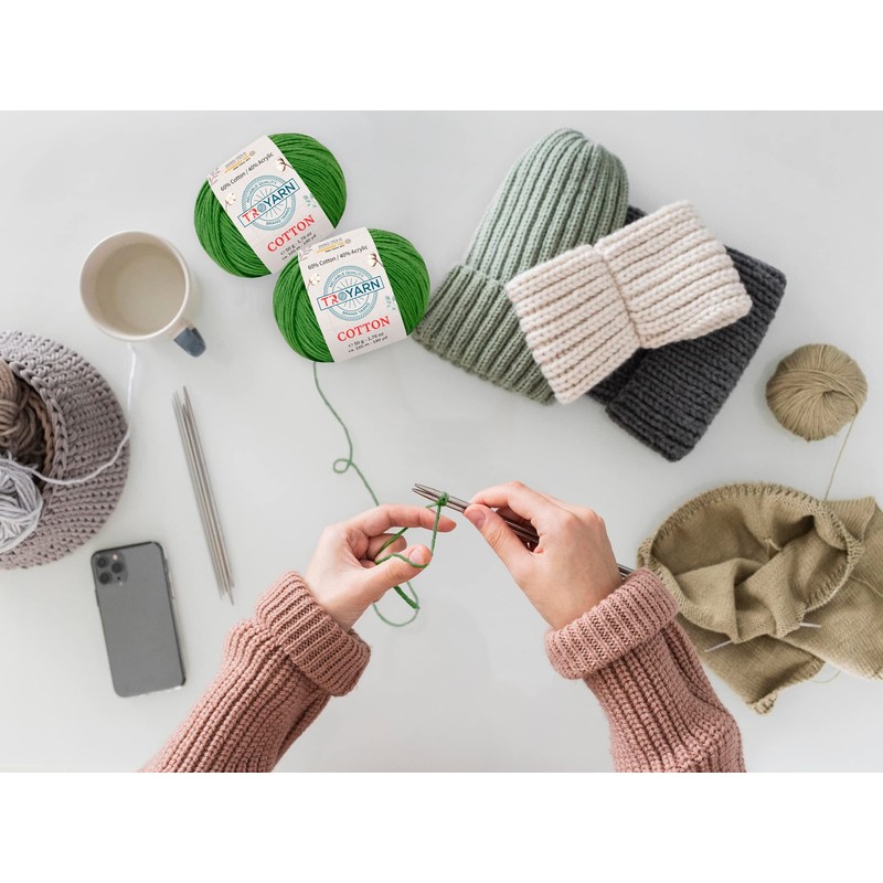 Troyarn Cotton 60% Cotton 40% Acrylic Yarn, Soft, Fine/Sport (2)
