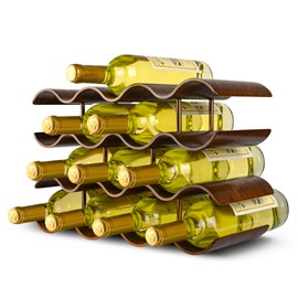 TRUDING Countertop Wine Rack - 14 Bottle Freestanding Wine Bottle Holder Stand - 4 Tier Wooden Wine Storage Rack - Wavy Wine Organizer for Cabinet Pantry Home Kitchen Bar (Walnut)