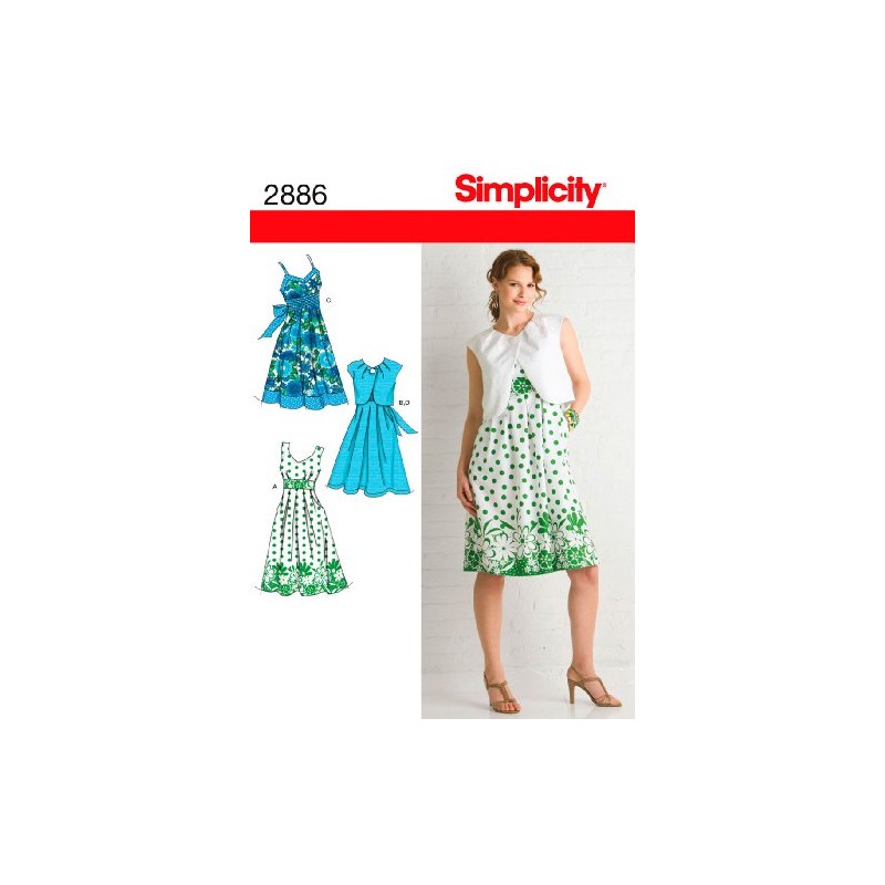 Simplicity Pattern 2886 Dress with Bodice Variations and Bolero Size