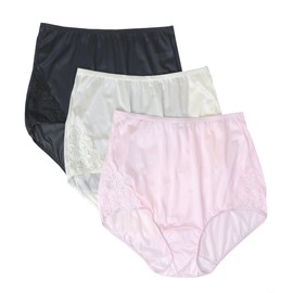 Shadowline Women's Underwear Full Brief Nylon Panty with Lace 3-Pack Available in Plus Size, Blush/Ivory/Black 10