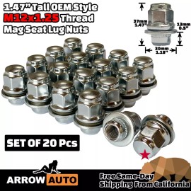 ARROW 20Pc Chrome 12x1.25 Mag Factory Style Lug Nuts Fits Nissan Infiniti OEM Wheels