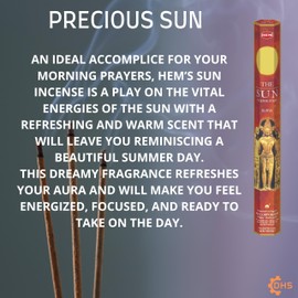 HEM Incense sticks PRECIOUS SUN Full box of 6 with DHS incense stick holder for Yoga, Meditation, Healing, Spirituality, Aromatherapy, Incense Spa and Relaxation…